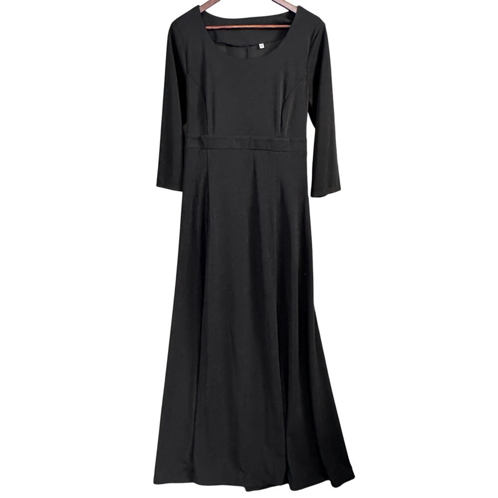 Formal Full Skirt Dress Size 14 Black EUC Tie Waist Scoop Neck Modest Prom